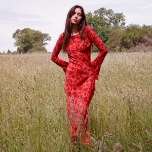 Réalisation Par Gia Long Dress in Red Floral Havana Print